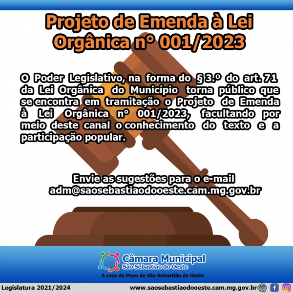 Projeto de Emenda à Lei Orgânica n° 001/2023
