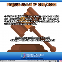 Em tramitação o Projeto de Lei n° 018/2023